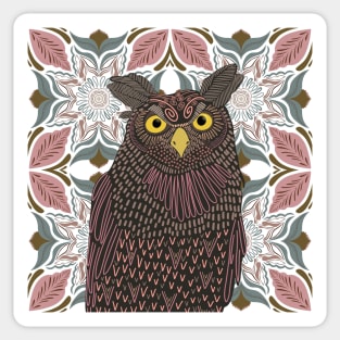 Decorated Great Horned Owl Sticker